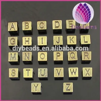 Hot sale 7*7mm bronze color alloy cube alphabet beads