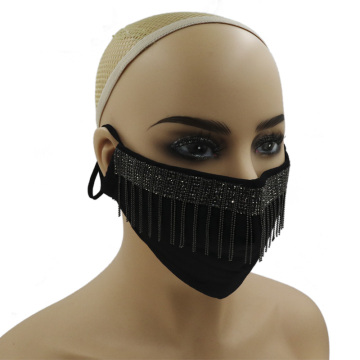 Washable Cotton Mask with Bling Rhinestones, Chain, and Tassels for Parties