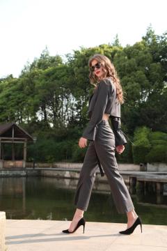 Women's Pin Striped Cropped Blazer and Trousers