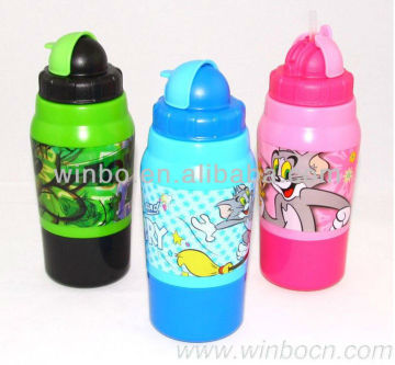 Plastic water bottle with straw