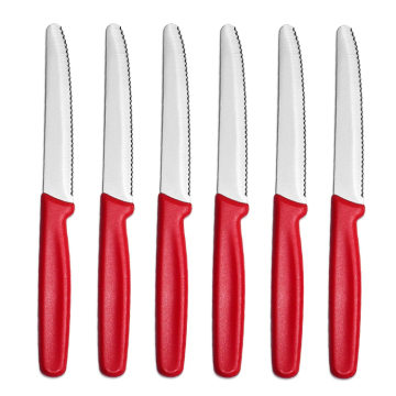 Red 6-Pack Classic 4.5 inch Serrated Steak Knife Set - Stainless Steel Swiss Made