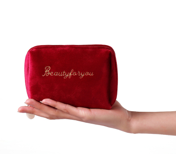 Women's Zipper Velvet Large Cosmetic Bag for Makeup - Solid Color Make Up Pouch
