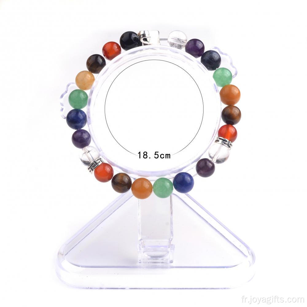 Perles rondes Bracelet masculine avec musique symboles Bracelet de perles de gros 7 Chakra Stone
