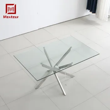 Modern Simple Clear Glass Dining Table with Stainless Steel Legs