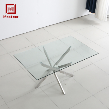 Modern Simple Clear Glass Dining Table with Stainless Steel Legs