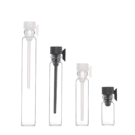 1Ml Mini Glass Perfume Essential Oils Sample Vials with Black Plastic Rod Caps and Dropper Bottle for Aromatherapy