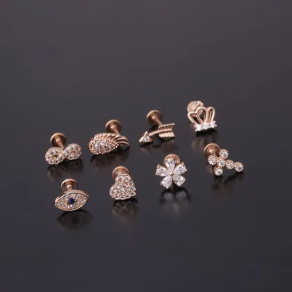Gold Plated Cubic Zirconia Helix Earrings - Wholesale Custom Statement Targus Cartilage Stud Earrings
