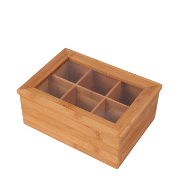 Bamboo Tea Bag Storage Box with Clear Lid - 8-Compartment Eco-Friendly Organizer