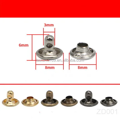 Stock Supply Garment Accessories: 4 Colors, 5mm-12mm Brass Double Faced Metal Rivets