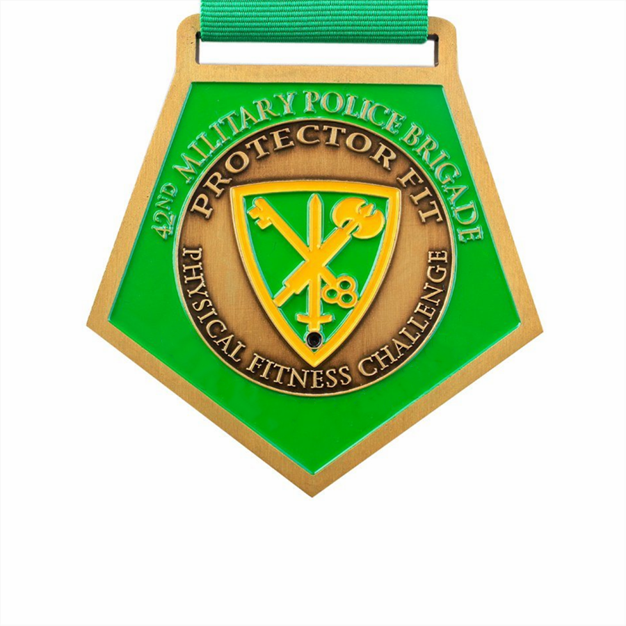 Özel Yeşil Emaye Bronz Pentagon Tedbir Madalyası