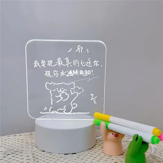 USB Blank Acrylic Writing LED Message Board with 3D Night Light and Rectangular Base: A Creative DIY Erasable Table Light