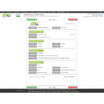 Sampel Data Impor Traktor Uzbekistan