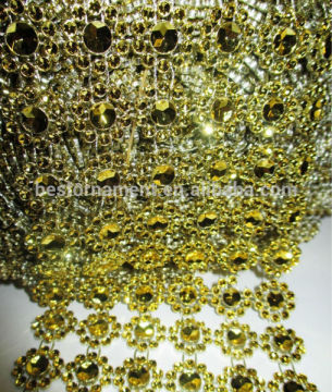 Gold Flower Rhinestone Mesh Ribbon