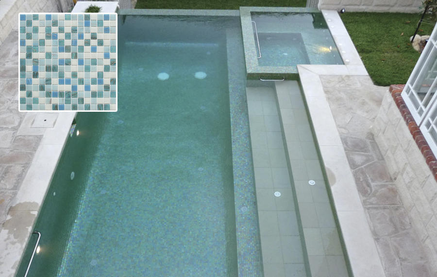 Color mezclado de vidrio fundido mosaico Azulejos de piscina