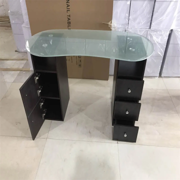 Luxury Nail Salon Furniture: Black PU Tufted Leather, Glass Top, and Marble Manicure Desk Table