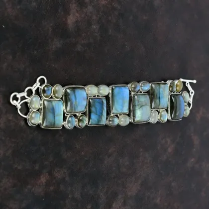 S925 Silver Natural Labradorite Gemstone Bracelet Jewelry