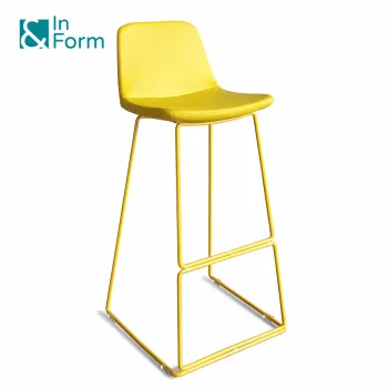 High Leg Metal Frame Yellow PU Leather Designer Bar Stool for Kitchen Counter and Club