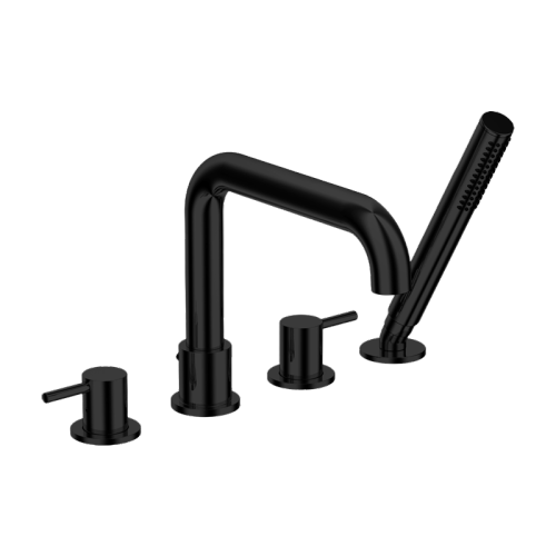 Black 4-hole Rim Mounted Bath Mixer