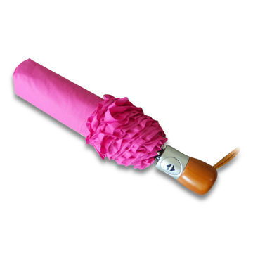 3-fold Automatic Open and Close Umbrella for Ladies, Made of Pongee Fabric, with Ruffle
