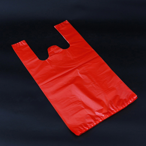 Camiseta de plastico hdpe con logotipo impreso personalizado bolsa de comestibles de plastico naranja muestra gratis