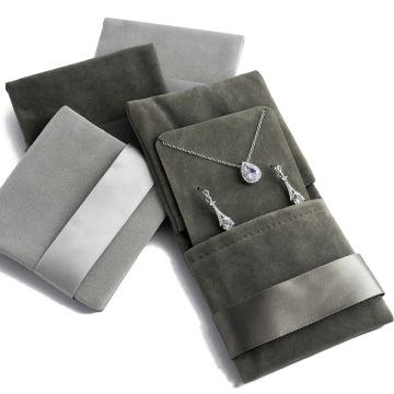 Custom Printed Velvet Jewelry Pouch with Ribbon for Buddha Beads Packaging