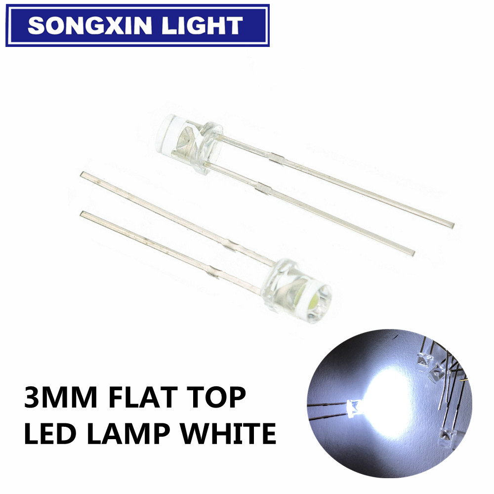 100pcs F3 3mm 2pins Flat Top White Red Yellow Blue Green Pink Diode Led Wide Angle Light Emitting Diodes Lamp Ultra Bright Bulb
