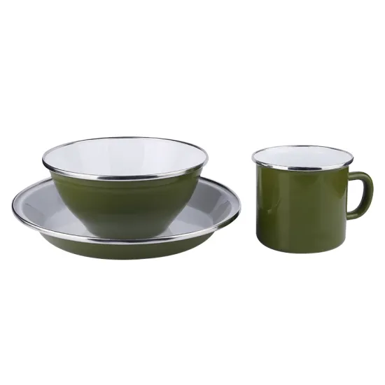 Army Green Tableware with Stainless Steel Rim