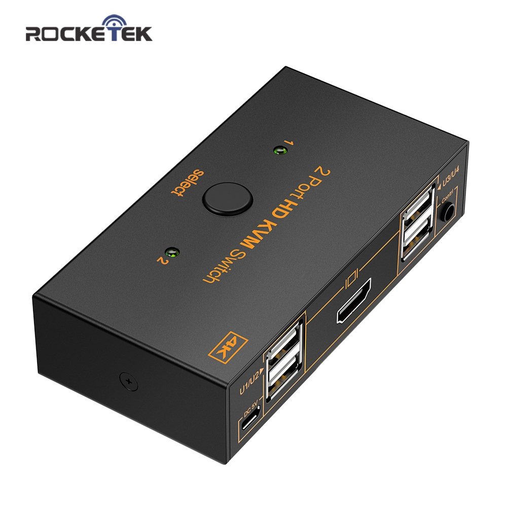 Rocketek KVM switch USB 2.0 HDMI-compatible 4K Splitter Printer Mouse Keyboard Share Switcher Box Computer Controller Adapter