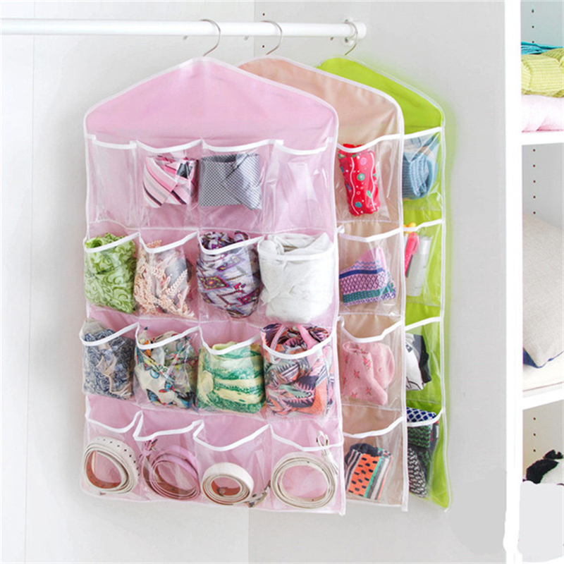 Storage Pockets Wall Door Waterproof Hanging Bathroom Linen Cotton Sundries Folding Underwear Socks Sorting 16 Pockets Organize