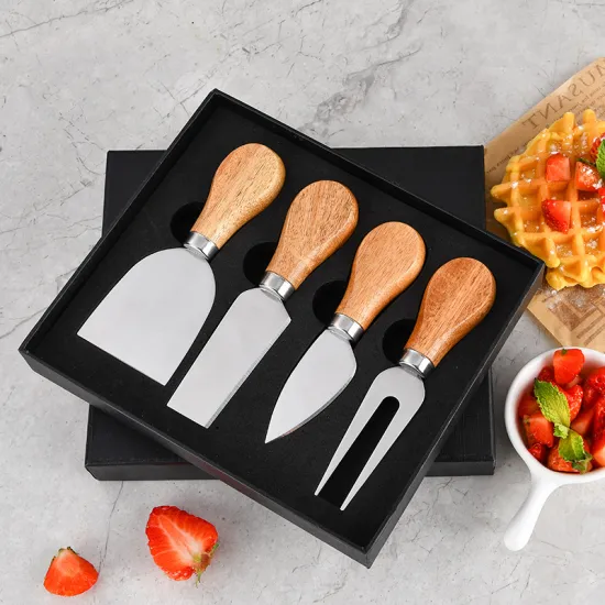 Wholesale Wooden Handle Stainless Steel Cheese Tool Set with Cheese Dispenser and Gift Box
