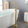 Gold Floor Mount Tub Faucet Filler with Handshower