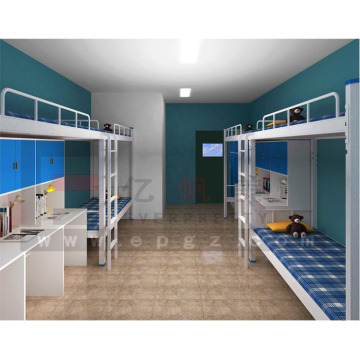 College Dormitory Metal Loft Bed with Desk, Bookshelf, and Cabinet