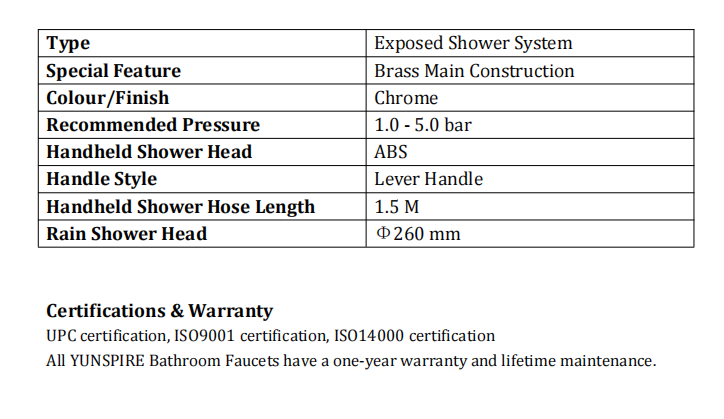 chrome shower set