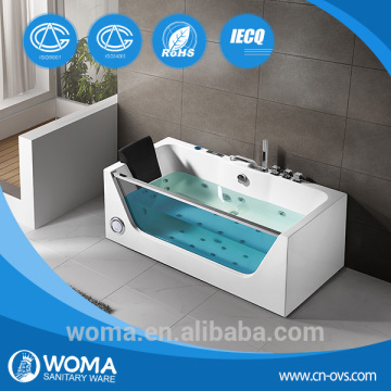 Q408 fiberglass whirlpool massage bathtub with glass window, glass bathtub price