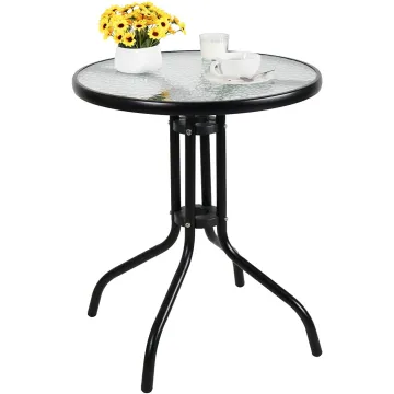 24" Round Bistro Patio Dining Table with Tempered Glass Top for Outdoor Use