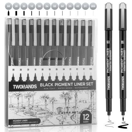 12 Different Sizes Micron Pigment Fineliner Pens - Black Drawing Pen for Factory Sales