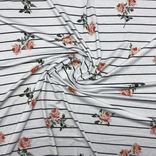 Stripe Floral Printed Viscose Elastain Jersey AOP Fabric