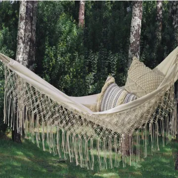 BODI Handmade Boho Luxury Foldable Tassel Fabric Macrame Hammock