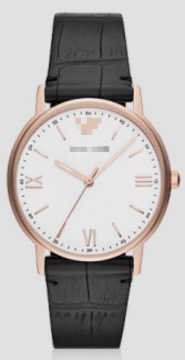 Couple Watch Set Rose Gold Stainless Steel Case Black Croc Embossed Leather Strap Minimal White Dial Quartz Wristwatch For Him &