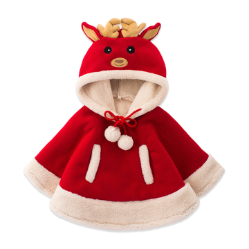 Korean Style Elk Pattern Kids Red Lovely Christmas Cape Winter Coat Sz 100-140cm