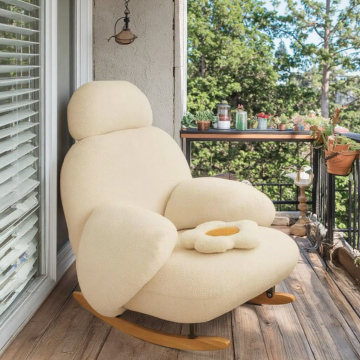 Scandinavian White Rocking Chair & Cute Cream Sofa for Bedroom and Garden