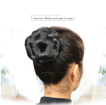 Wholesale Cheap Ombre marriage Bun Flower Shape Hairpiece Heat Resistant Synthetic Bun clip in Hair chignon Extension For Women