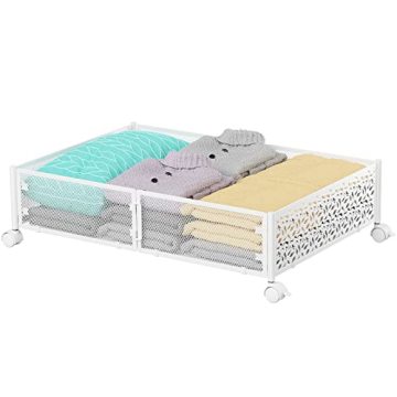 Bedroom Storage Solution: Rolling Foldable Metal Underbed Drawer Cart with Wheels and Handle