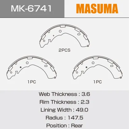 MK-6741 MASUMA TRW 4600A122 Rear Brake Shoe for Toyota Coaster/DYNA & Mitsubishi
