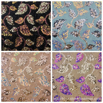 Knit Leaf Shape Fringed Mesh Embroidery Sequin Fabric