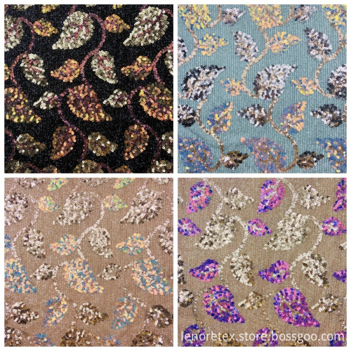 Knit Leaf Shape Fringed Mesh Embroidery Sequin Fabric