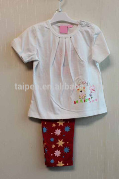 Wholesale Simply Style Baby Girls 2 Pcs Set Short Sleeve White Top + Long Pant Knitted Summer Clothing Set TP-7716