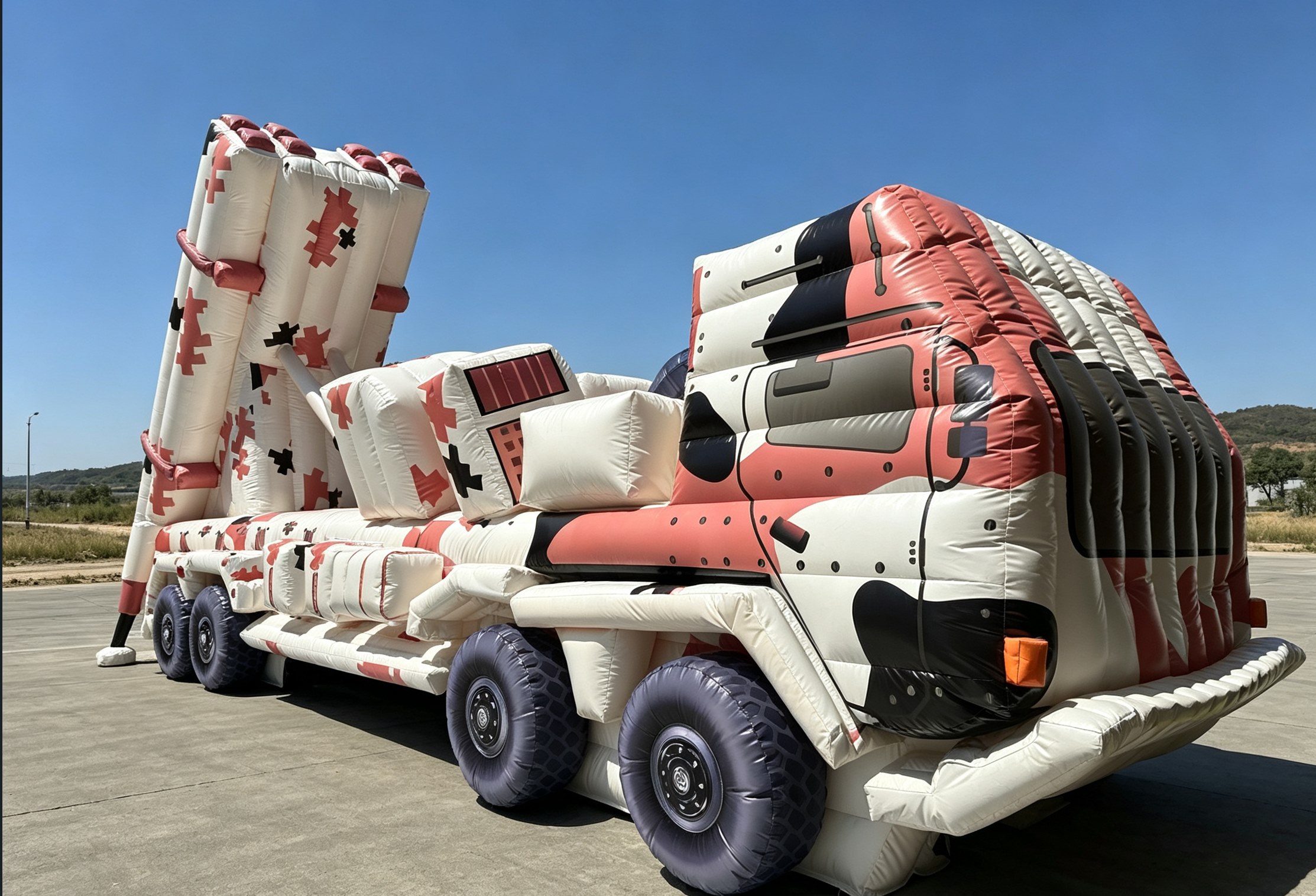 Inflatable launch vehicle decoy with raised missiles