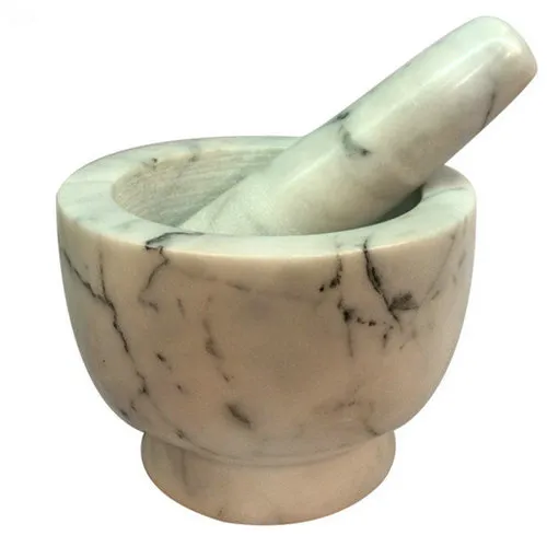 White Black Grey Marble Pestle and Mortar