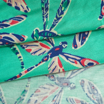 Custom Wholesale Anti-Bacterial 70% Bamboo 30% Cotton Dragonfly Printed Single Jersey Fabric for Women's Clothing